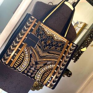 NWT Embellished Black and Gold America & Beyond Shoulder Bag
